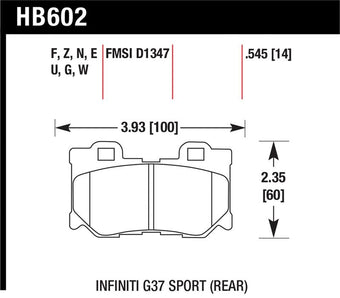 compare product Hawk Infiniti G37 Sport HP+ Street Rear Brake Pads