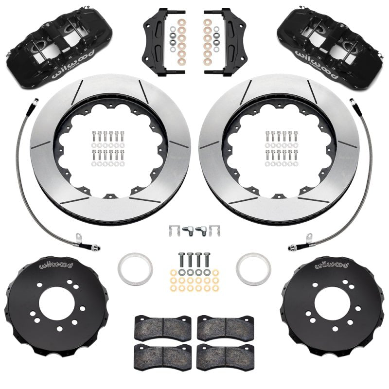 Wilwood 99 - 02 Nissan Skyline Aerolite 6R Front BBK w/ 14in Slotted Rotors & Flexlines - Black - My Store