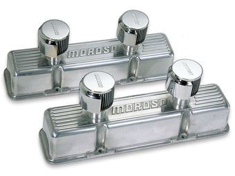 compare product Moroso Chevrolet Small Block Valve Cover - 2 Covers w/2 Breathers - Polished Aluminum - Pair