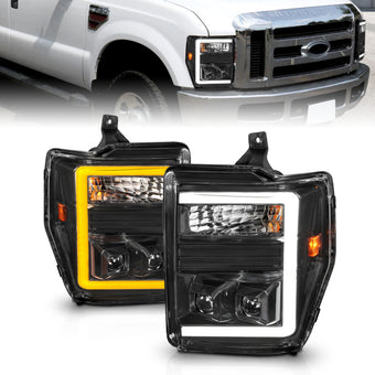 compare product ANZO 08-10 Ford F-250 - F-550 Super Duty Projector Headlights w/ Light Bar Switchback Black Housing