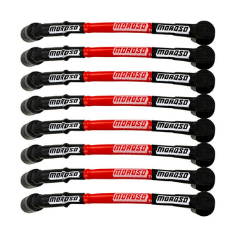compare product Moroso 11in Long Sleeved Coil On Plug Ultra Spark Plug Wire Set - Red