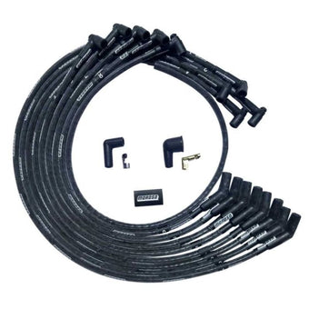 compare product Moroso SBC Under Header 135 Deg Plug End HEI Sleeved Ultra Spark Plug Wire Set - Black