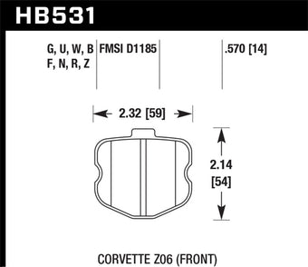 compare product Hawk 2008 Chevrolet Corvette 7.0L 427 Limited Edition Z06 (Incl.Shims Pins) Front ER-1 Brake Pads