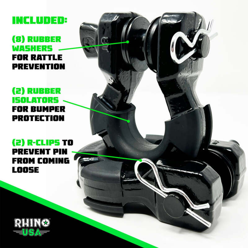 Rhino USA 8T Super Shackle 2 - Pack (Matte Black) - My Store