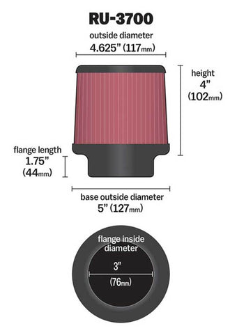 compare product K&N Universal Rubber Filter Round Tapered 4.625in Top OD x 5in Base OD x 4in H