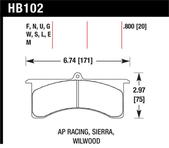 compare product Hawk AP Racing 6 - Sierra/JFZ - Wilwood DTC-60 Race Brake Pads