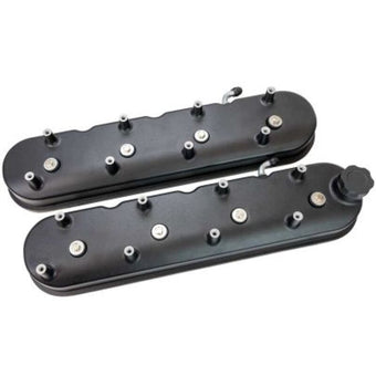 compare product Moroso GM LS 1-1/2in Tall OEM Coil Mounts Black Satin Aluminum Valve Cover - Pair