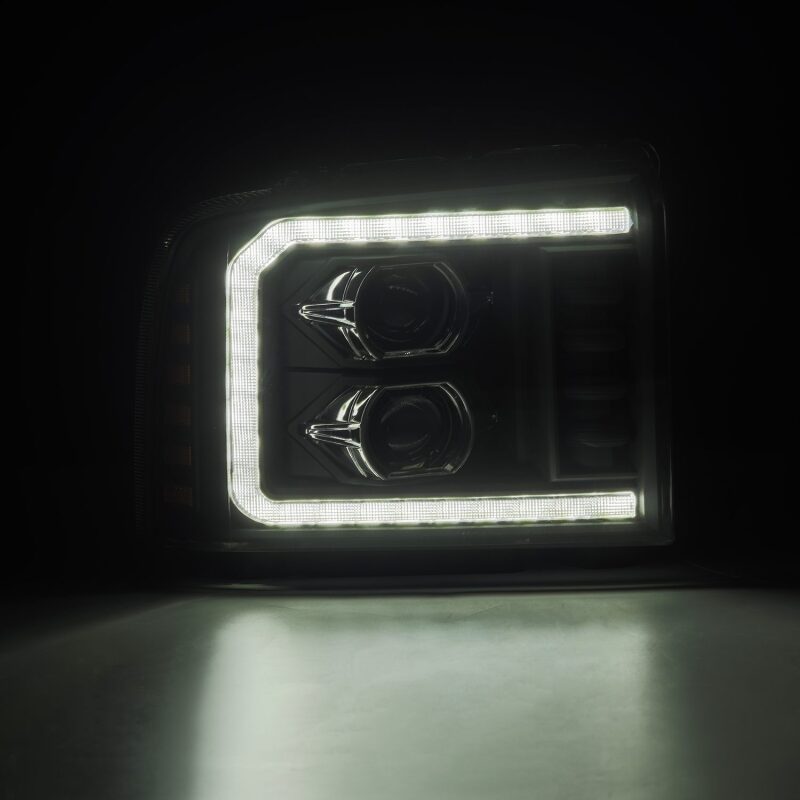 AlphaRex 05 - 07 Ford F250/350/450/550 Super Duty LUXX LED Proj HL Blk w/Actv Light & Seq Sig + SB DRL - My Store