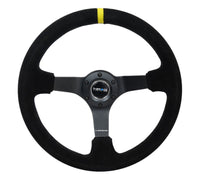 NRG Reinforced Steering Wheel (350mm / 3in. Deep) Blk Suede/X - Stitch w/5mm Blk Spoke & Yellow CM - My Store