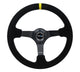 NRG Reinforced Steering Wheel (350mm / 3in. Deep) Blk Suede/X - Stitch w/5mm Blk Spoke & Yellow CM - My Store