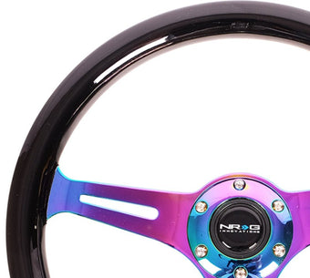 compare product NRG Classic Wood Grain Steering Wheel (350mm) Black Paint Grip w/Neochrome 3-Spoke Center