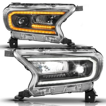 compare product ANZO 19-23 Ford Ranger (Factory Halogen Model) Full LED Proj Headlights Init/DRL/SeqSig Black - Pair