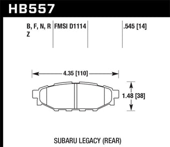 compare product Hawk 2013-2014 Subaru BRZ Ltd (277mm Fr Disc/Solid Rr Disc) High Perf. Street 5.0 Rear Brake Pads