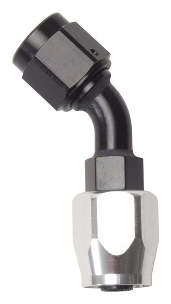compare product Russell Performance -8 AN Black/Silver 45 Degree Full Flow Hose End