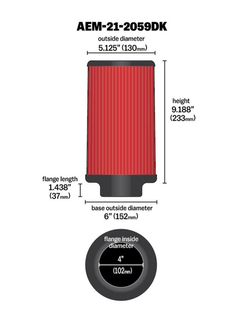 AEM 4 in x 9 in Dryflow Element Filter - My Store