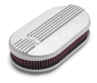 compare product Edelbrock Air Cleaner Classic Series Oval Aluminum Top Cloth Element 17 5In X 9 35In X 3 9In Satin