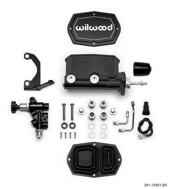 compare product Wilwood Compact Tandem M/C - 7/8in Bore - w/Bracket and Valve (Pushrod) - Black