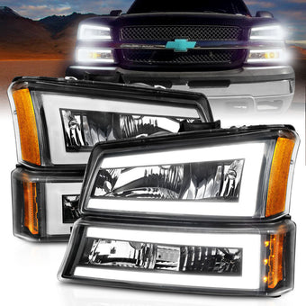 compare product ANZO 2003-2006 Chevrolet Silverado 1500 Crystal Headlights w/ Light Bar Black Housing