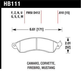 compare product Hawk 94-04 Mustang Cobra / 88-96 Corvette / 88-92 Camaro w/HD Brakes Front Blue 9012 Race Brake Pads