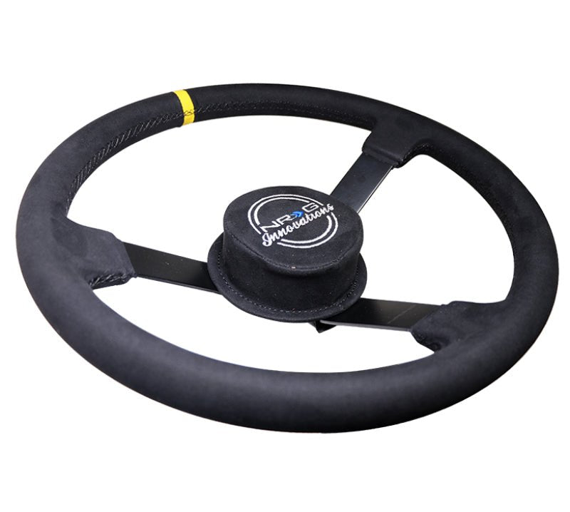 NRG Reinforced Steering Wheel (380mm) Nascar/ Alcantara 3 Spoke w/ NRG Logo/ Removable Crushed Pad - My Store