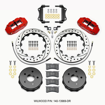 compare product Wilwood Narrow Superlite 4R Rear Kit 12.88in Drilled Red 2007-up Jeep JK w/Lines