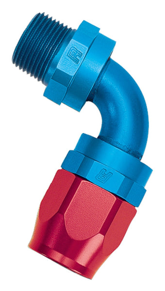compare product Russell Performance -6 AN Red/Blue 90 Degree Full Flow Swivel Pipe Thread Hose End (With 1/8in NPT)