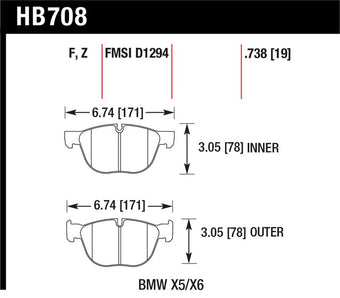 compare product Hawk 07-08 BMW X5 3.0si/4.8i / 09-13 X5 Xdrive / 08-13 X6 Xdrive HPS Front Brake Pads
