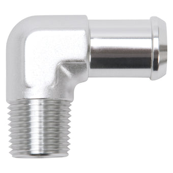compare product Edelbrock Hose End 90-Deg 1/2In NPT to 3/4In Barb Clear Anodize