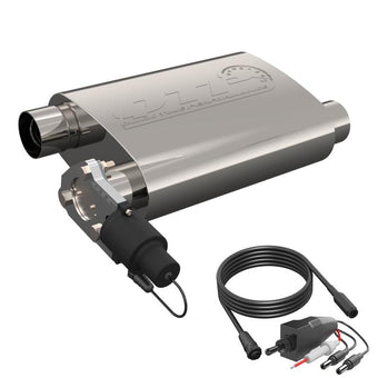 compare product QTP 2.5in Weld-On 304SS Reverse Screamer Muffler w/Bolt-On QTEC Electric Cutout