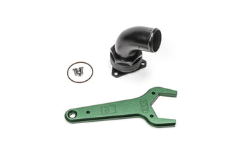 compare product Radium Engineering FCST-X 3-Bolt Remote Mount Fill Neck - 24AN Elbow - 1.5in Barb