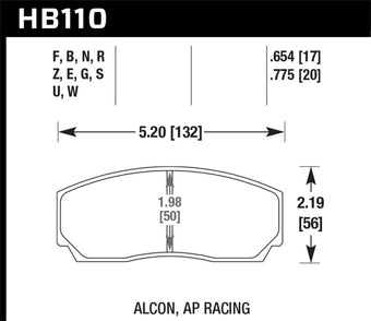 compare product Hawk HPS 5.0 AP Racing w/ 0.654 Thickness Performance Street Brake Pads