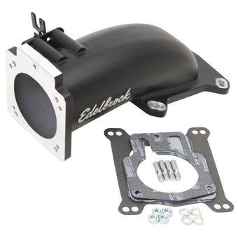 compare product Edelbrock Ultra Low Profile Intake Elbow 90mm Throttle Body to Square-Bore Flange Black Finish