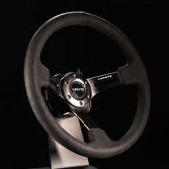 compare product NRG Reinforced Steering Wheel (350mm / 3in. Deep) Black Leather w/ Alcantara Stitching