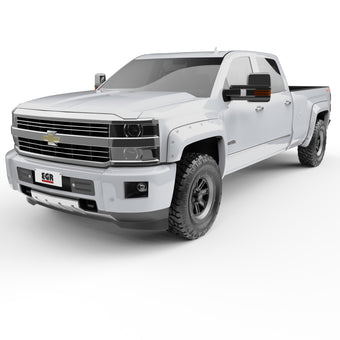 compare product EGR 14+ Chev Silverado 6-8ft Bed Bolt-On Look Color Match Fender Flares - Set - Summit White