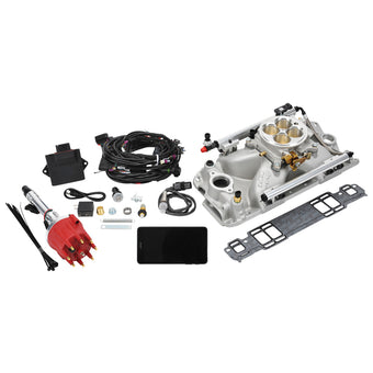 compare product Edelbrock Pro Flo 4 Fuel Injection Kit Seq Port SBC 1986&Earlier 550 Max HP 29 LbHr Injectors Satin