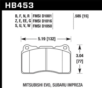 compare product Hawk Street HPS 5.0 Frt Brake Pad Brembo 03-06 Evo / 04-14 STI / 09-10 Evo / 09-10 Genesis /04-08 TL