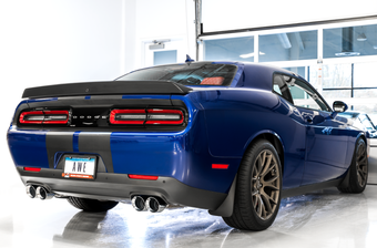 compare product AWE Tuning 2017+ Dodge Challenger 5.7L Track Edition Exhaust - Diamond Black Quad Tips