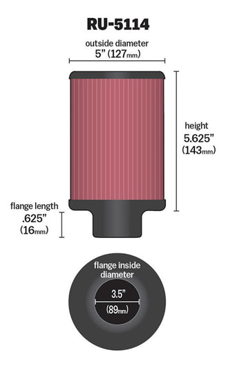 compare product K&N Filter Universal Rubber Filter 3.5in Flange ID x 5in OD x 5.625in H