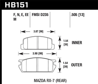 compare product Hawk 1985 Mazda RX-7 1.1L GS Rear ER-1 Brake Pads