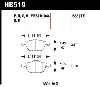 compare product Hawk HPS 08-09 Mazda 3 / Ford/ Volvo HPS Street Front Brake Pads