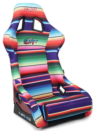 compare product NRG FRP Bucket Seat PRISMA Serepi Edition W/ Red Pearlized Back Mexi-Cali Blanket Print - Large
