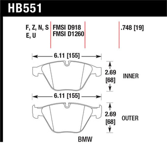compare product Hawk 07-09 BMW 335d/335i/335xi / 08-09 328i/M3 Performance Ceramic Street Front Brake Pads
