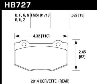 compare product Hawk DTC-30 2015 Chevy Corvette Z06 Rear Race Brake Pads