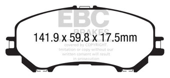 compare product EBC 14+ Nissan Rogue 2.5 2 row seating Greenstuff Front Brake Pads