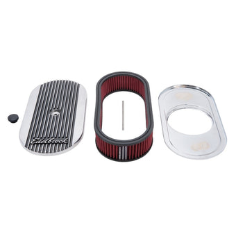compare product Edelbrock Air Cleaner Elite II Oval Single 4-Bbl Carb 2 5In Red Element Polished