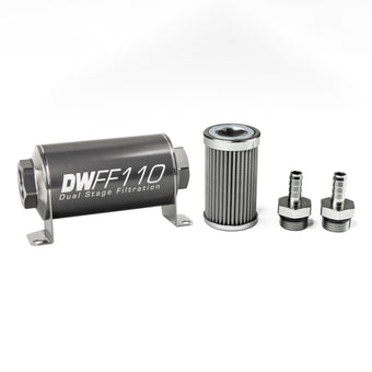 compare product DeatschWerks Stainless Steel 3/8in 100 Micron Universal Inline Fuel Filter Housing Kit (110mm)
