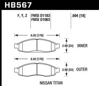 compare product Hawk 04-06 Infiniti QX56 / 05-06 Armada / 04 Pathfinder / 04-07 Titan LTS Street Front Brake Pads