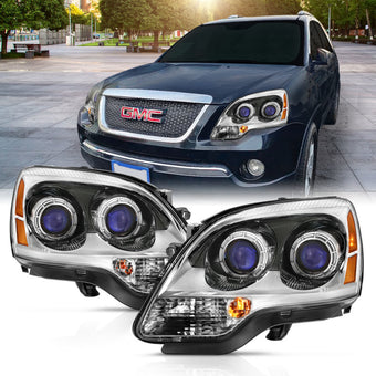 compare product ANZO 2007-2008 GMC Acadia Crystal Headlight Chrome Amber(OE)