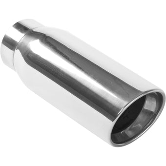 compare product MagnaFlow Tip Stainless Double Wall Round Single Outlet Polished 4.5in DIA 3.5in Inlet 12in Length