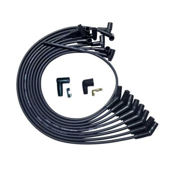 compare product Moroso SBC Over Valve Cover Unsleeved 135 Deg Plug 90 HEI Ultra Spark Plug Wire Set - Black